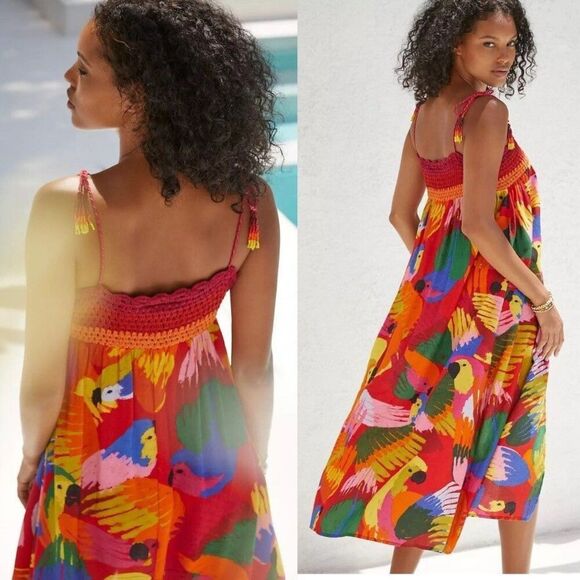 Anthropologie Farm Rio Macaw Party Crochet Cover Up Dress Large L NEW - Picture 7 of 7